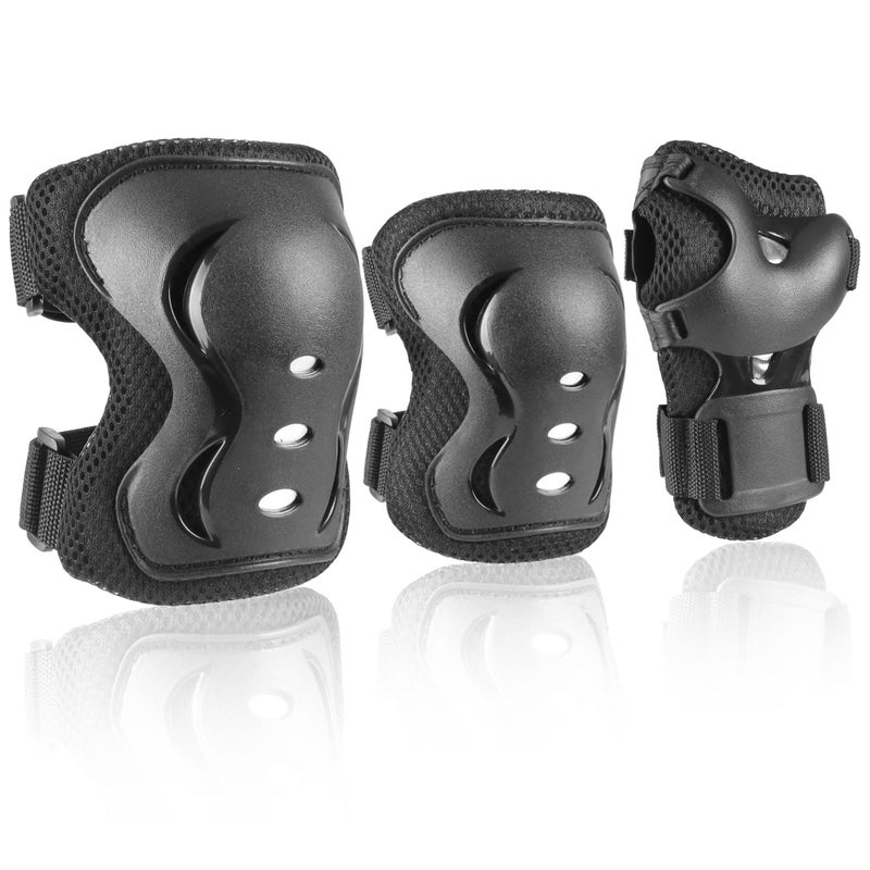 JBM Adult/Youth Knee Pad Elbow Pads and Wrist Guards Protective Gear Set for Sateboarding Cycling Roller Skating Inline Skating Scooter Riding Sports BMX Biking Sports (Black) - Image 1